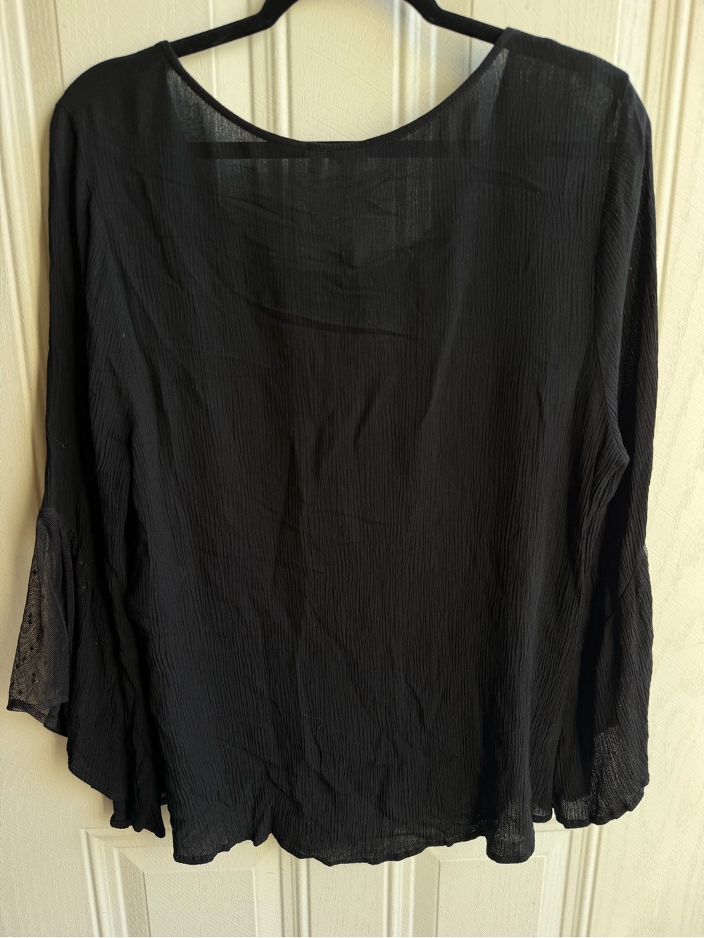 Society Girl XL Black Lace Bell Sleeve Flowy Blouse Fairy Grunge Boho Goth - Picture 6 of 8